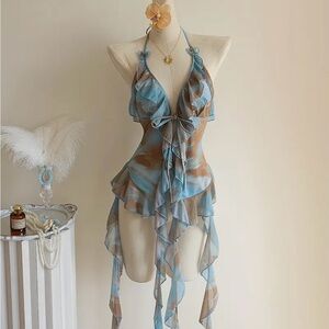 Flowy V-Neck Tie-Dye Bikini Top